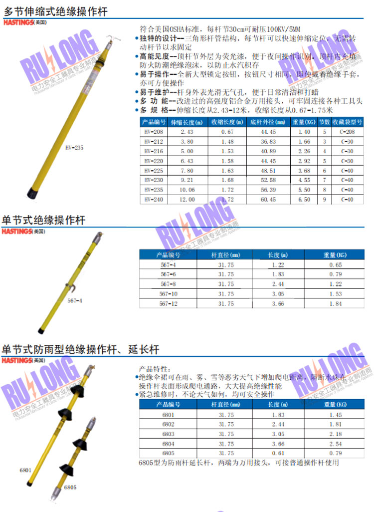 多節(jié)式絕緣操作桿　單節(jié)式絕緣操作桿　單節(jié)式防雨型絕緣操作桿